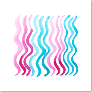 Wavy lines - pink and blue Posters and Art